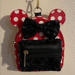 LOUNGEFLY Red Polka Dot Mini Backpack with Black Bow